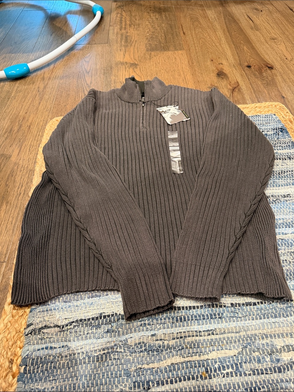 Structure Men's Ribbed Quarter-Zip Sweater in Charcoal Gray